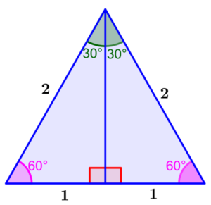 equilateral triangle divided into two 30°-60°-90° triangles